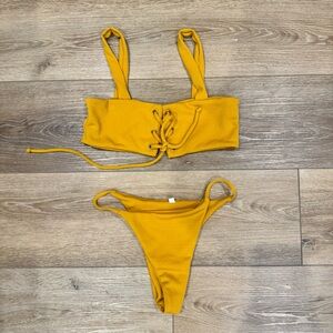 NEW Kaohs Mustard Yellow Knit Bikini Set, SMALL